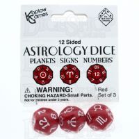 Koplow Opaque Red Astrology 3 x D12 Dice Set