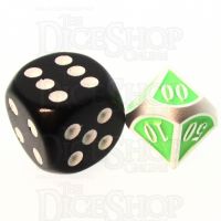 TDSO Metal Fire Forge Silver & Fluorescent Green MINI 12mm Percentile Dice
