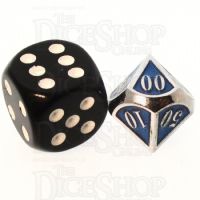 TDSO Metal Fire Forge Silver & Sapphire Blue MINI 12mm Percentile Dice
