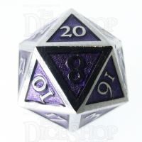 TDSO Metal Script Silver & Purple D20 Dice