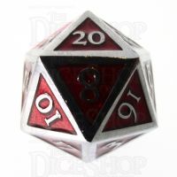 TDSO Metal Script Silver & Red D20 Dice
