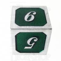 TDSO Metal Script Silver & Dark Green Shimmer D6 Dice