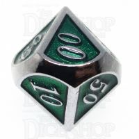 TDSO Metal Script Silver & Dark Green Shimmer Percentile Dice