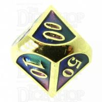 TDSO Metal Script Gold & Blue Green Purple Percentile Dice