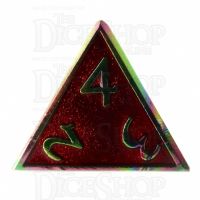 TDSO Metal Script Iridescent & Red D4 Dice