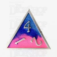 TDSO Metal Fire Forged Multi Colour Silver Blue Pink & Purple D4 Dice