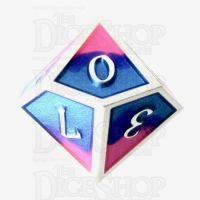 TDSO Metal Fire Forged Multi Colour Silver Blue Pink & Purple D10 Dice