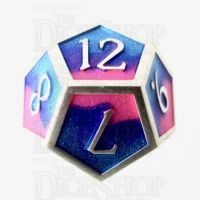 TDSO Metal Fire Forged Multi Colour Silver Blue Pink & Purple D12 Dice