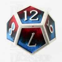 TDSO Metal Fire Forged Multi Colour Silver Black Blue & Red D12 Dice