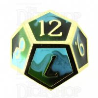 TDSO Metal Fire Forged Multi Gold Black Green & Turquoise D12 Dice
