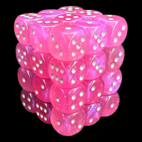 Chessex Borealis Pink &amp; Silver Luminary 36 x D6 Dice Set