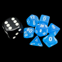 Chessex Frosted Caribbean Blue & White MINI 7 Dice Polyset with Dice Cube