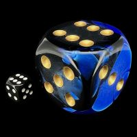 Chessex Gemini Black & Blue with Gold MASSIVE 50mm D6 Spot Dice