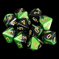 Chessex Gemini Black & Green 10 x D10 Dice Set