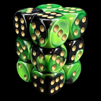 Chessex Gemini Black & Green 12 x D6 Dice Set