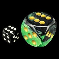 Chessex Gemini Black & Green with Gold BIG 30mm D6 Spot Dice
