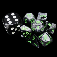 Chessex Gemini Black & Grey MINI 7 Dice Polyset with Dice Cube