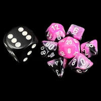 Chessex Gemini Black & Pink MINI 7 Dice Polyset with Dice Cube