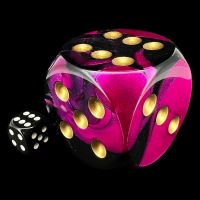 Chessex Gemini Black & Purple with Gold MASSIVE 50mm D6 Spot Dice