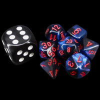 Chessex Gemini Black Starlight & Red MINI 7 Dice Polyset with Dice Cube