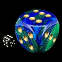 Chessex Gemini Blue & Green with Gold MASSIVE 50mm D6 Spot Dice