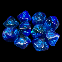 Chessex Gemini Blue & Blue Luminary Glow In Dark 10 x D10 Dice Set