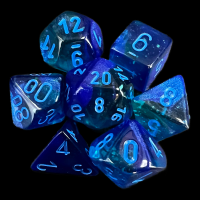 Chessex Gemini Blue & Blue Luminary Glow In Dark 7 Dice Polyset