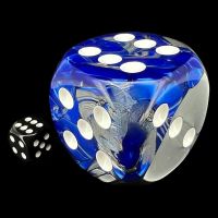 Chessex Gemini Blue & Steel with White MASSIVE 50mm D6 Spot Dice
