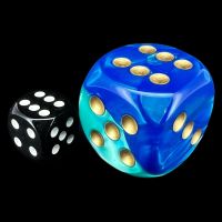 Chessex Gemini Blue & Teal with Gold BIG 30mm D6 Spot Dice