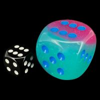 Chessex Gemini Gel Green Pink with Blue BIG 30mm D6 Spot Dice
