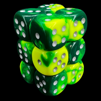 Chessex Gemini Green & Yellow 12 x D6 Dice Set