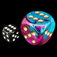 Chessex Gemini Purple & Teal with Gold BIG 30mm D6 Spot Dice