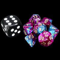 Chessex Gemini Purple & Teal MINI 7 Dice Polyset with Dice Cube