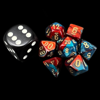 Chessex Gemini Red & Teal MINI 7 Dice Polyset with Dice Cube