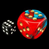 Chessex Gemini Red & Teal with Gold BIG 30mm D6 Spot Dice