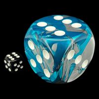Chessex Gemini Steel & Teal with White MASSIVE 50mm D6 Spot Dice