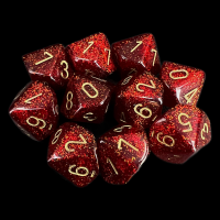 Chessex Glitter Ruby 10 x D10 Dice Set