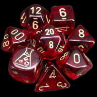 Chessex LAB 7 Translucent Crimson With Gold 7 Dice Polyset