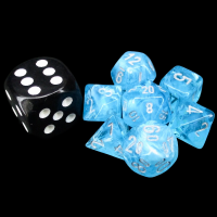 Chessex Luminary Sky Glow In Dark MINI 7 Dice Polyset with Dice Cube
