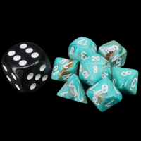 Chessex Marble Oxi-Copper MINI 7 Dice Polyset with Dice Cube