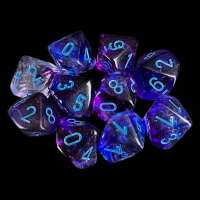 Chessex Nebula Nocturnal & Blue Luminary Glow In Dark 10 x D10 Dice Set