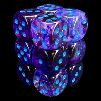 Chessex Nebula Nocturnal & Blue Luminary Glow In Dark 12 x D6 Dice Set