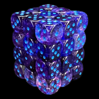 Chessex Nebula Nocturnal & Blue Luminary Glow In Dark 36 x D6 Dice Set