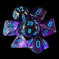 Chessex Nebula Nocturnal & Blue Luminary Glow In Dark 7 Dice Polyset