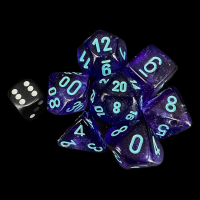 Chessex Nebula Nocturnal &amp; Blue Luminary Glow In Dark MEGA-HEDRAL Jumbo 7 Dice Polyset