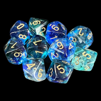 Chessex Nebula Oceanic & Gold Luminary Glow In Dark 10 x D10 Dice Set