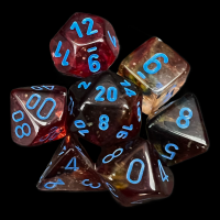 Chessex Nebula Primary & Blue Luminary Glow In Dark 7 Dice Polyset