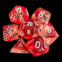 Chessex Nebula Red & Silver Luminary Glow In Dark 7 Dice Polyset