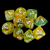 Chessex Nebula Spring & White Luminary Glow In Dark 10 x D10 Dice Set