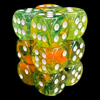 Chessex Nebula Spring & White Luminary Glow In Dark 12 x D6 Dice Set